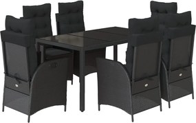 vidaXL Set mobilier de grădină cu perne, 7 piese, negru, poliratan