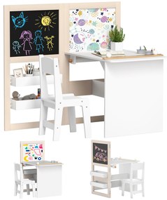AIYAPLAY Masă copii cu scaun 3 în 1 cu chevalet pliabil rafturi de depozitare, roleu de hârtie - 3 până la 8 ani, alb | Aosom Romania