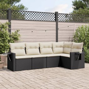 vidaXL Set mobilier de grădină cu perne, 5 piese, negru, poliratan