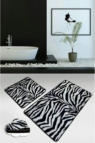 Set 2 covorase baie STRIPED, forma dreptunghiulara, poliester, negru/a
