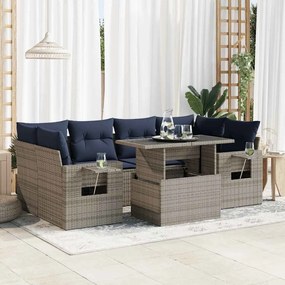 vidaXL Set canapele grădină perne 7 piese gri, poliratan/lemn acacia