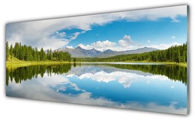 Tablou pe sticla Forest Lake Peisaj Verde Albastru