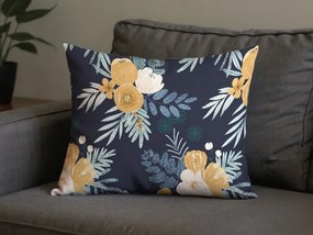 Set de 2 huse decorative pentru perne din microfibra FLOWERISH 50x70 cm, albastru inchis