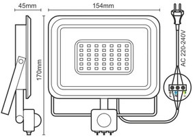 Proiector LED cu senzor LED/30W/230V 4000K IP44