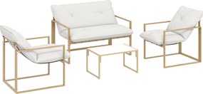 Set mobilier pentru grădină 4 piese Outsunny, set pentru terasă cu masă cu blat din sticlă securizată, canapea, 2 fotolii, Alb | Aosom Romania