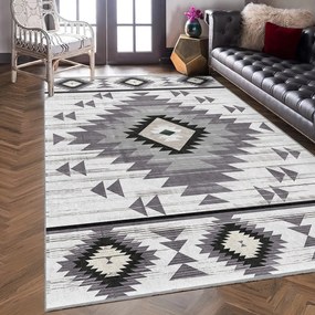Covor tip traversă gri deschis lavabil 80x200 cm Ethnic Geo – Mila Home