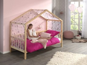 Set DALLAS culoare lemn natural este format dintr-un Pat copii Vipack cu gard (90 x 200 cm) și un set textil.