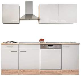 Mobilă de bucătărie Yorki 220, corp din stejar Sonoma, cu față alb satinat