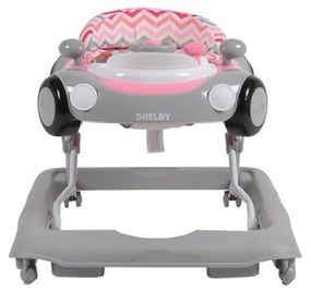 Premergator Reglabil in 3 Trepte NOVOKIDS™ Shelby Mini Car , Roti silentioase, Pliabil, 8 Roti, Cu Melodii si volan, Model Masinuta, Roz