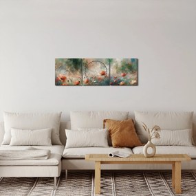 Tablou – Abstracție de câmp cu maci (cu ceas) (90x30 cm)