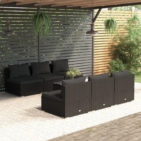 3101456 vidaXL Set mobilier de grădină cu perne, 7 piese, negru, poliratan