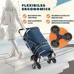 Geantă de cumpărături pe roți pentru scări COMFORT, 50L, albastru Monzana