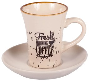 Set 6 cesti cu farfurie pentru cafea Morning Coffee, Creaciones Meng, 80 ml, ceramica