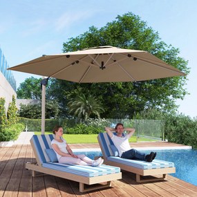 Outsunny Umbrelă de Grădină Suspendată Înclinabilă cu Bază în Cruce UPF50+, Kaki | Aosom Romania