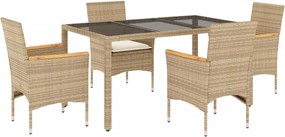 vidaXL Set mobilier de grădină cu perne 5 piese bej poliratan & sticlă
