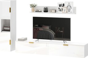 HOMCOM Mobilier TV suspendat cu uși rabatabile Centru entertainment Raft de perete Dulap 180 cm Alb lucios | Aosom Romania