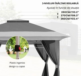 Outsunny Pavilion Pliabil cu Pereți din Plasă, Înălțime Reglabilă și Protecție UV, 356x356x280 cm, Gri | Aosom Romania