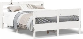 vidaXL Cadru de pat fără saltea, alb, 150x200 cm, lemn masiv pin