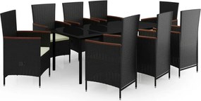 vidaXL Set mobilier de grădină cu perne, 9 piese, negru