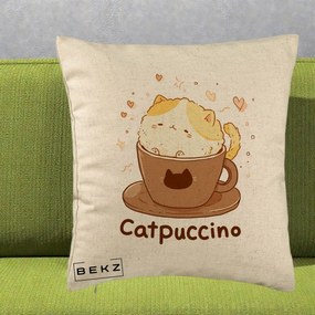 Perna Decorativa Catpuccino Pisica Cappuccino, 40x40 cm, Bej, Husa Detasabila, Perna Inclusa, BEKZ®