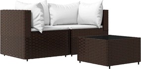 vidaXL Set mobilier de grădină cu perne, 3 piese, maro, poliratan