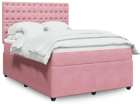 vidaXL Pat box spring cu saltea, roz, 140x200 cm, catifea