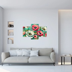 Tablou - Flori pe fundal albastru (90x60 cm)