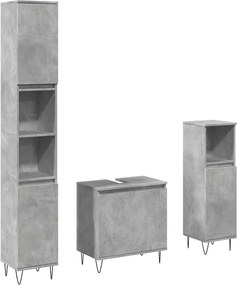 vidaXL Set mobilier de baie, 3 piese, gri beton, lemn compozit