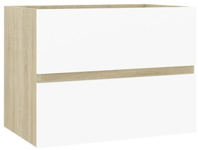 Set mobilier de baie, alb si stejar sonoma, PAL alb si stejar sonoma, 60 x 38.5 x 45 cm, 1