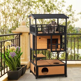 PawHut Casa de pisici, casă de pisici pentru exterior, rezistentă la vreme, 75,5 cm x 75 cm x 137 cm, Galben | Aosom Romania