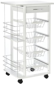 Carucior de bucatarie, dulap pentru depozitare 1 sertar, 2 etajere suport si 4 cosuri detasabile, 47x37x83cm alb HOMCOM | Aosom RO