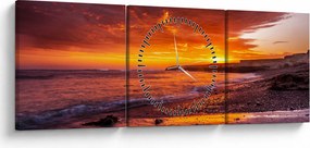 Tablou cu apus de soare la mare (cu ceas) (90x30 cm)