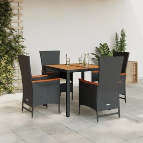 3277502 vidaXL Set mobilier de grădină cu perne, 5 piese, negru, poliratan