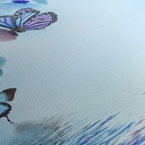 Tablou - Fluture pe flori de orhidee, albastru (150x105 cm)