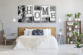 Tablou 5-piese litere HOME în design alb-negru