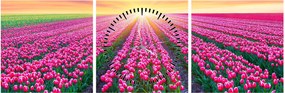 Tablou cu câmp de lalele cu soare (cu ceas) (90x30 cm)
