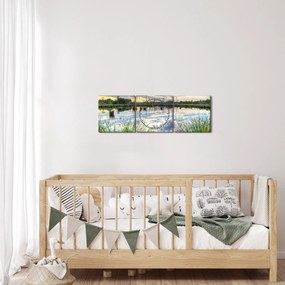 Tablou cu lac și trestie (cu ceas) (90x30 cm)