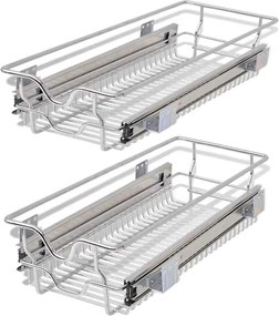 vidaXL Coș din sârmă retractabil, 2 buc., argintiu, 300 mm