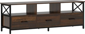 HOMCOM Dulap TV 65" în Stil Industrial cu 3 Sertare și 3 Rafturi Deschise, Dulap TV din Lemn, 147x40x50 cm, Negru | Aosom Romania