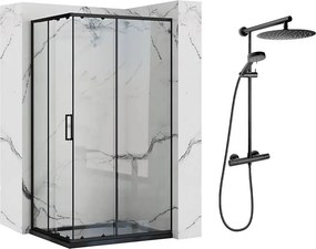 Pachet cabina de dus Rea Punto negru 80x100 cm si coloana de dus FDesign Anima Quadro negru