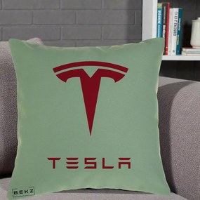 Perna Personalizata cu emblema Tesla, 40x40 cm, Verde, Husa Detasabila, Perna Inclusa, BEKZ®