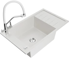 Mexen Elias chiuvetă de granit cu un compartiment, cu picurător și baterie de bucătărie Duo, Albă - 6511-20-671701-02
