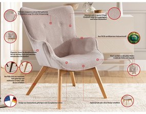 Fotoliu cu taburet roz deschis cu tapițerie din catifea reiată Niko – Ropez