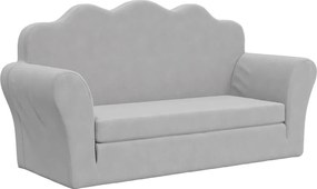 vidaXL Canapea extensibilă de copii 2 locuri, gri deschis, pluș moale