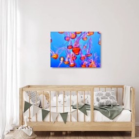Tablou pe sticlă cu meduse în mare (70x50 cm)