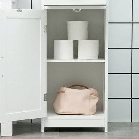 kleankin Dulap Modern pentru Baie, Mobilier Îngust cu Raft Deschis, Sertar, Uși Încastrate și Rafturi Ajustabile Alb | Aosom Romania