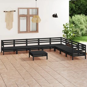 3083113 vidaXL Set mobilier de grădină, 9 piese, negru, lemn masiv de pin