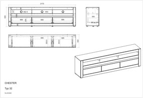 Comodă TV, în stil modern, culoare albă, fronturi MDF, 217 cm lungime