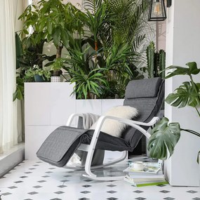 Fotoliu balansoar, lemn de mesteacan / textil, antracit / alb, Songmics