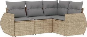 vidaXL Set canapele de grădină, 4 piese, cu perne, bej, poliratan